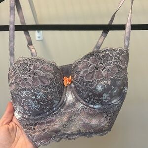 Purple lace balconette bra